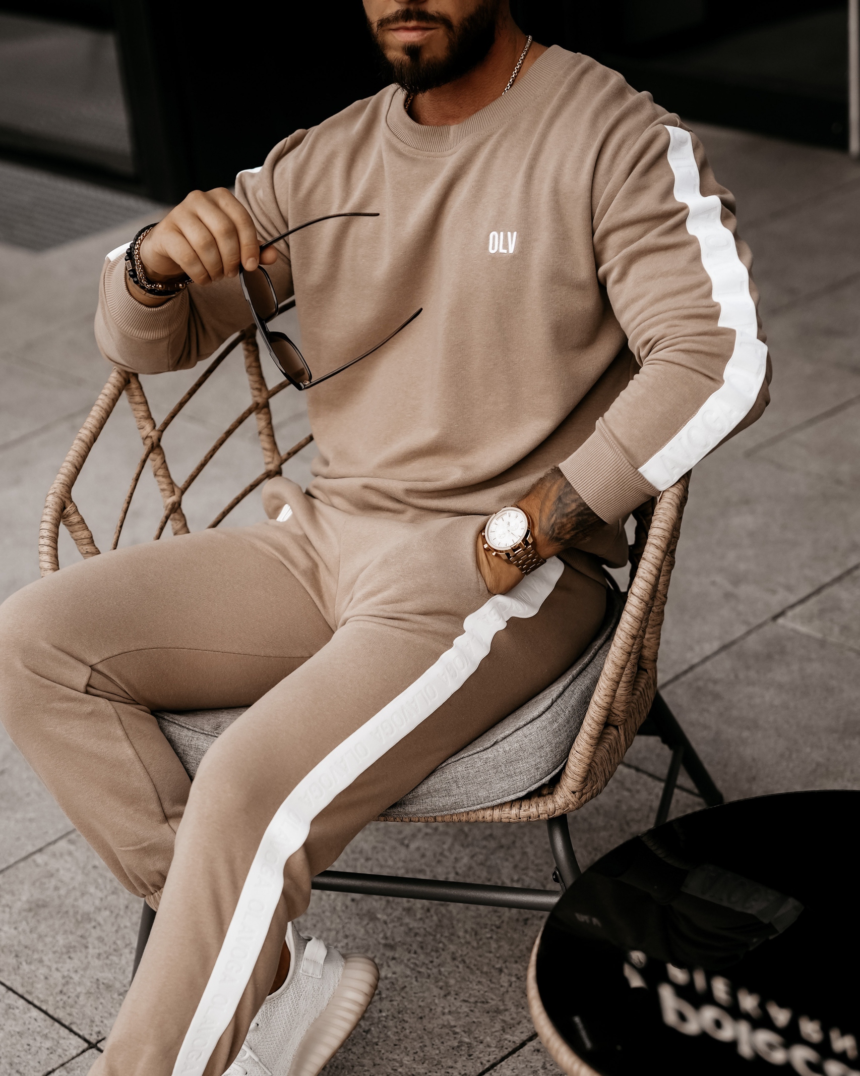 Komplet dresowy męski z lampasami Eton Ola Voga beżowy