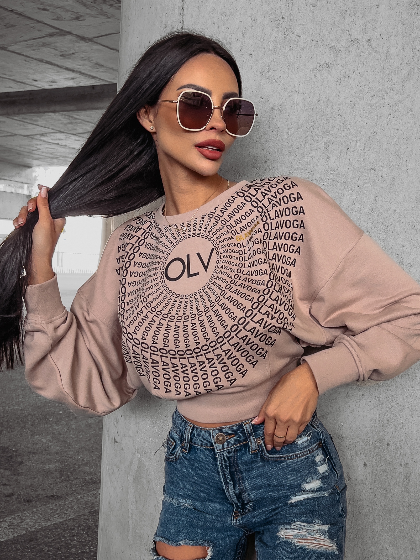 Bluza damska bawełniana logowana Tanes Ola Voga beżowa