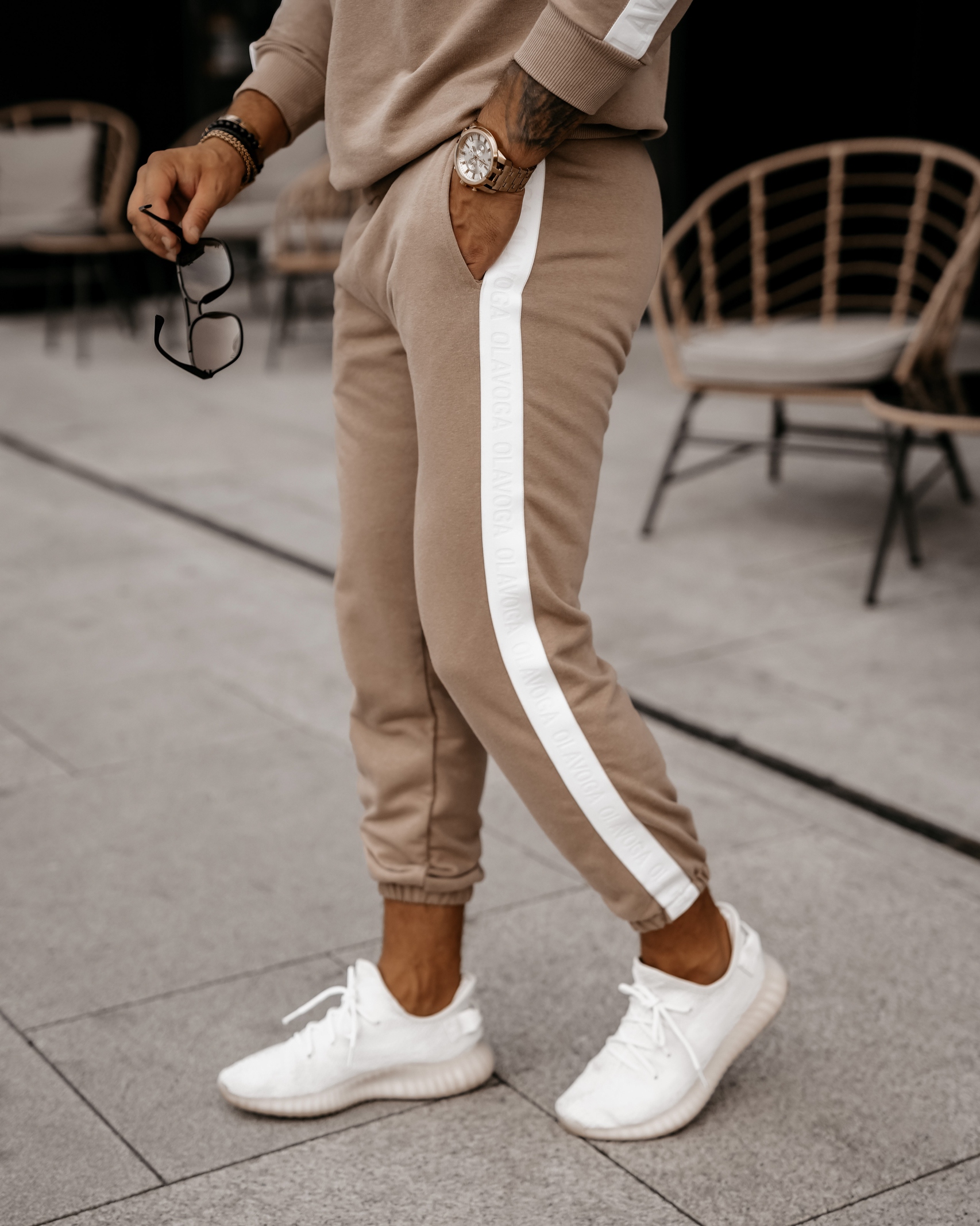 Komplet dresowy męski z lampasami Eton Ola Voga beżowy