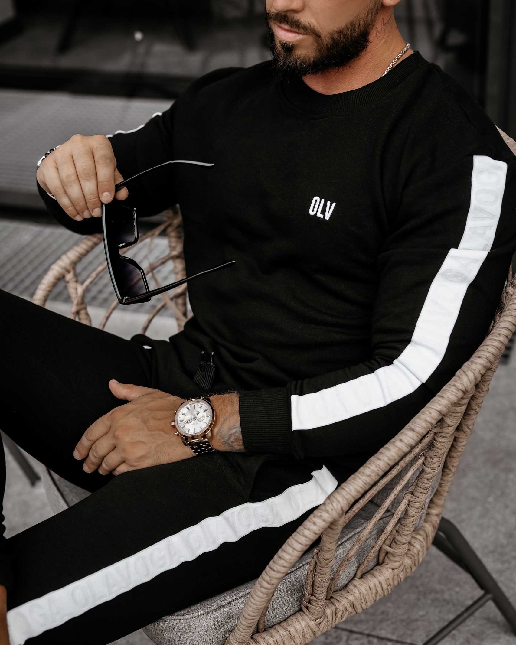 Komplet dresowy męski z lampasami Eton Ola Voga czarny