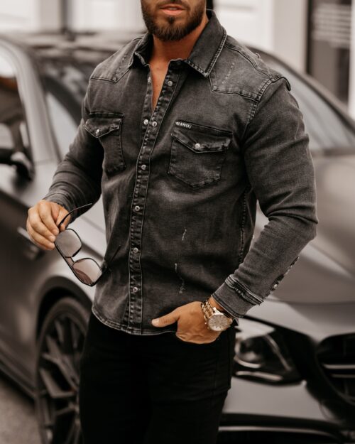 Koszula jeansowa męska regular fit Milo Ola Voga czarna