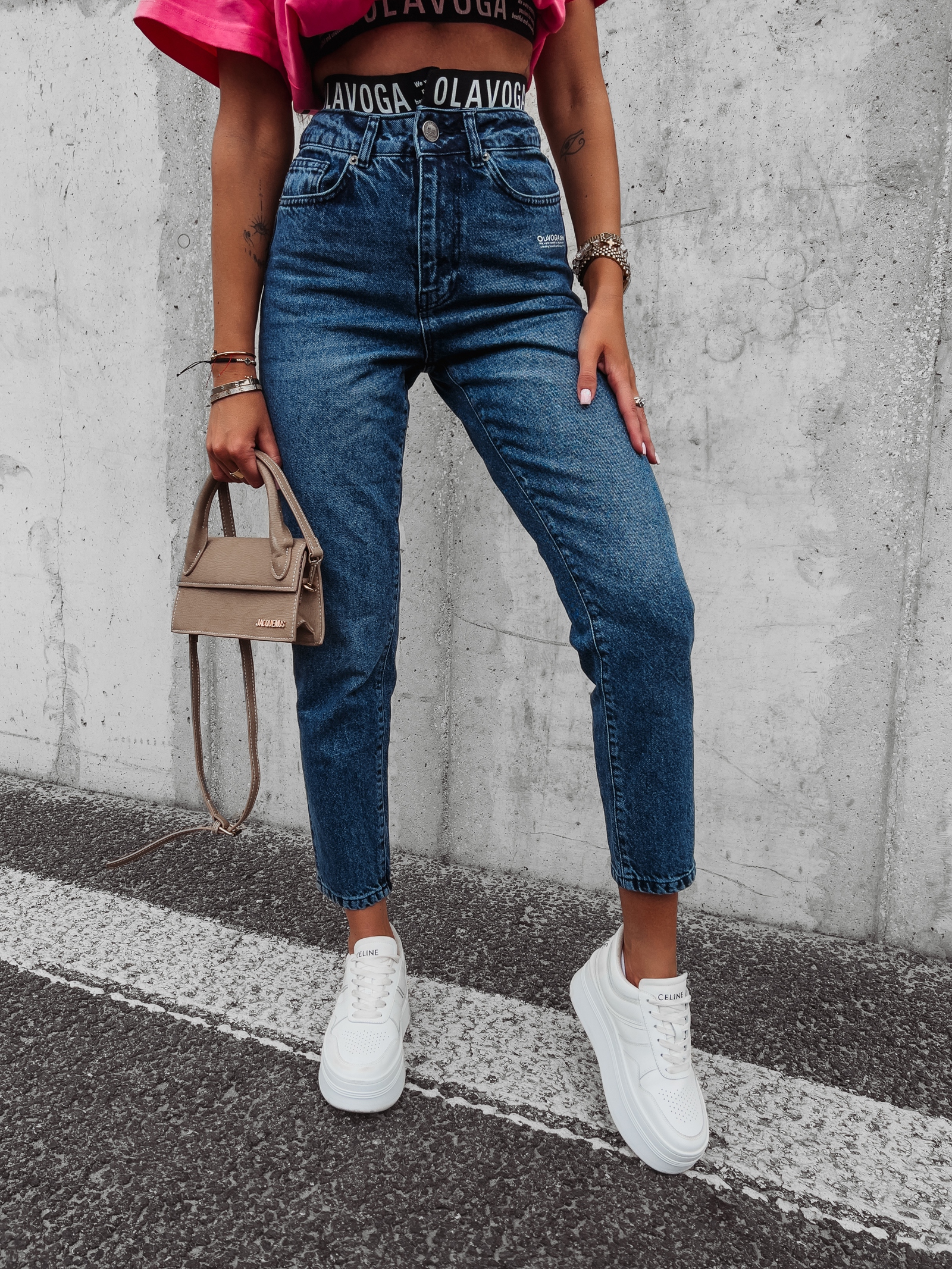 Spodnie jeansowe rurki wyszczuplające Off Ola Voga niebieskie