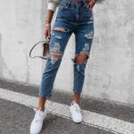 Spodnie jeansowe z rozcięciami Garo Ola Voga niebieskie