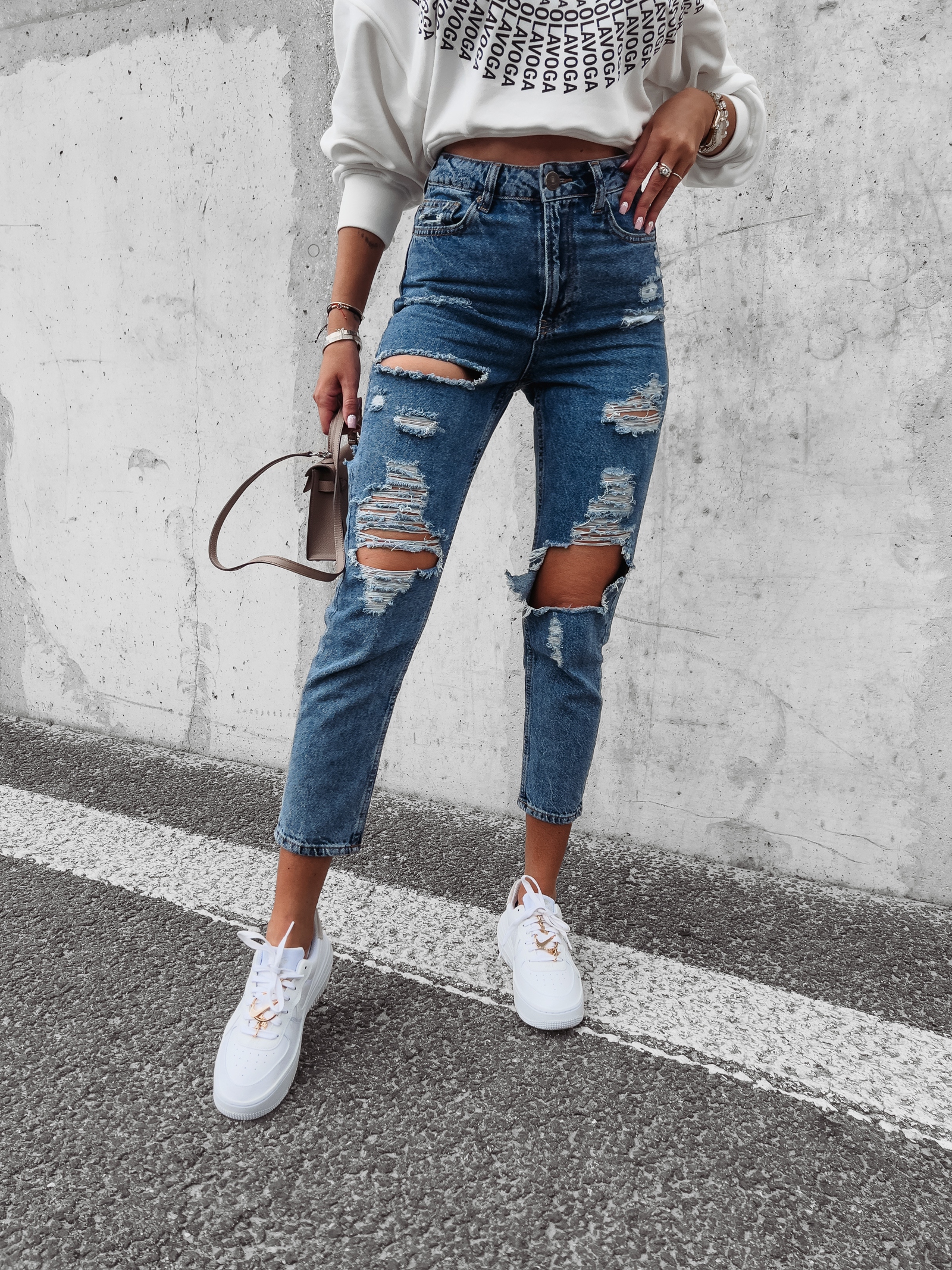 Spodnie jeansowe z rozcięciami Garo Ola Voga niebieskie