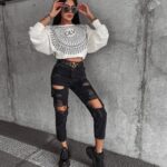 Spodnie jeansowe z rozcięciami Garo Ola Voga grafitowe