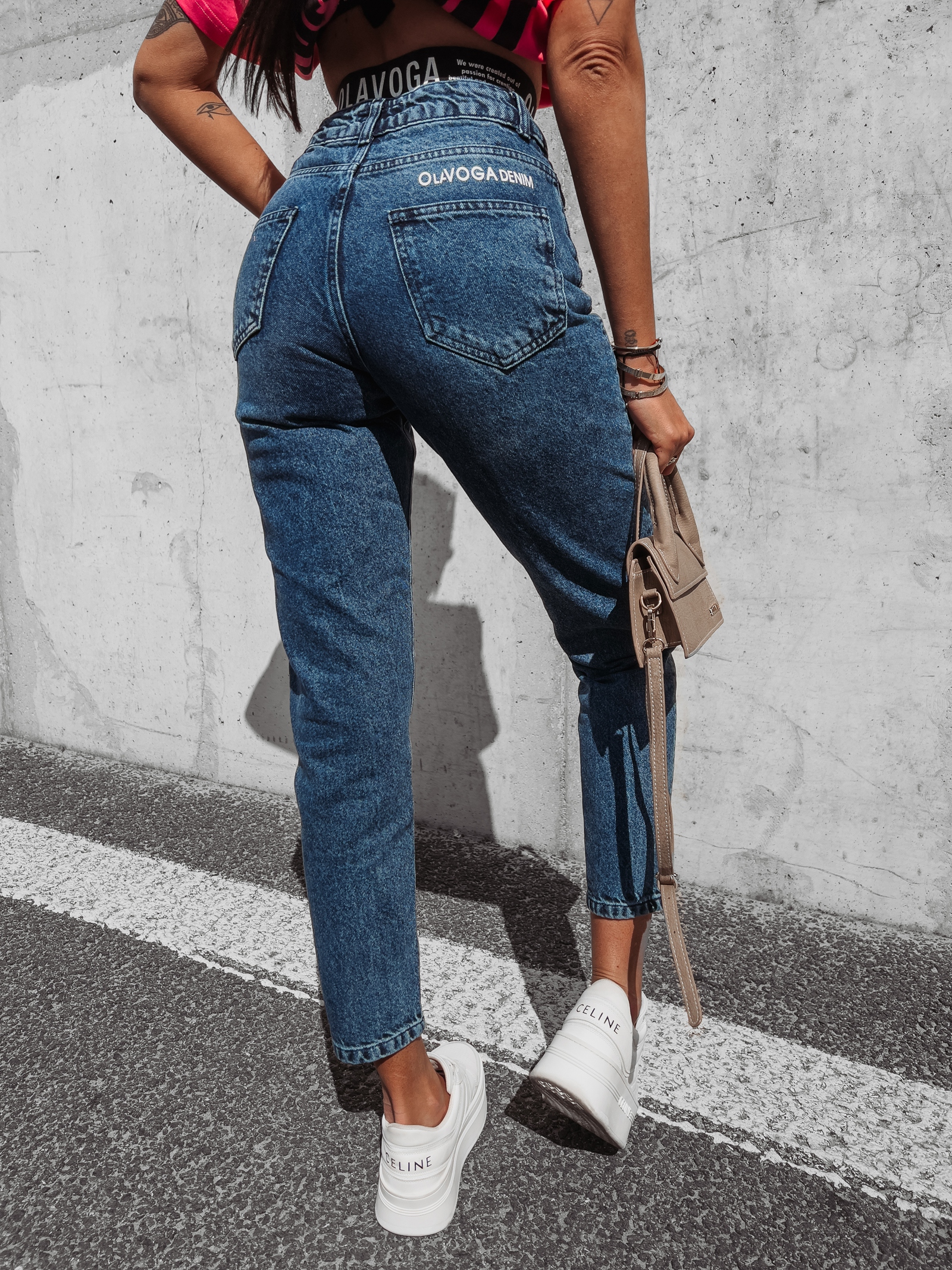 Spodnie jeansowe rurki wyszczuplające Off Ola Voga niebieskie