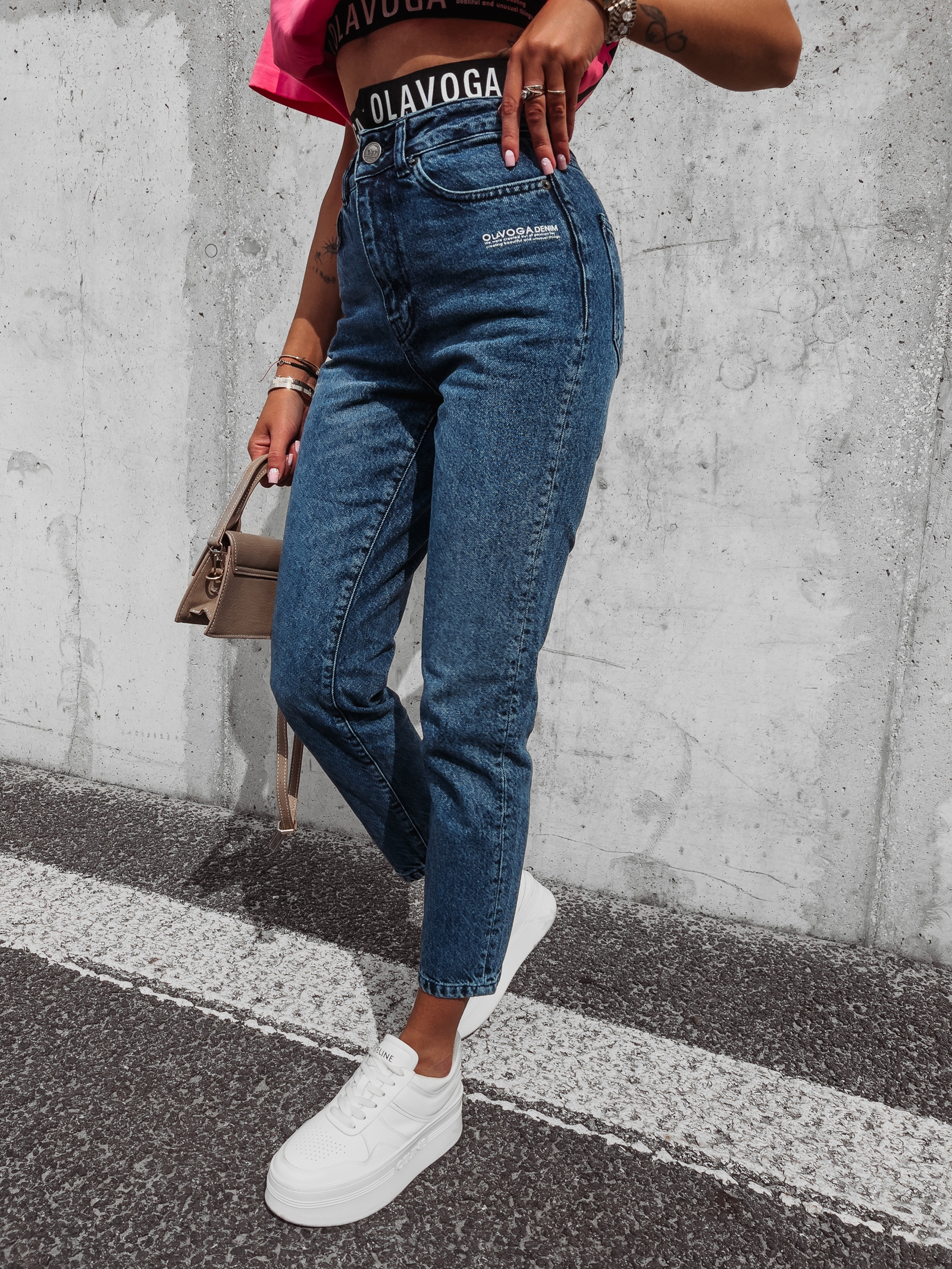 Spodnie jeansowe rurki wyszczuplające Off Ola Voga niebieskie