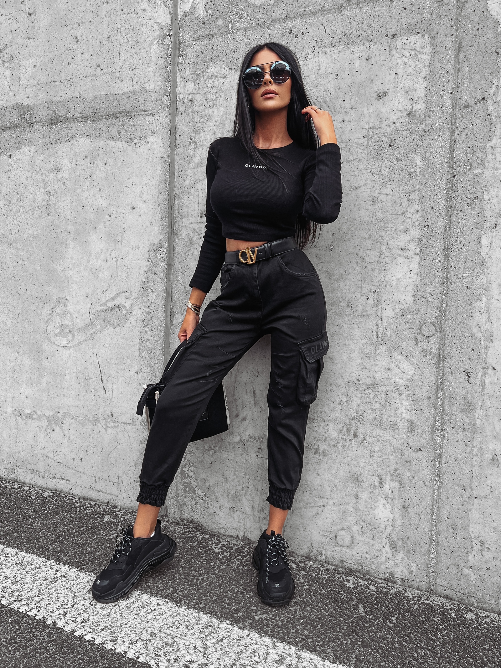 Spodnie luźne jogger Cargo Ola Voga czarne