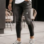 Spodnie jeansowe męskie z przetarciami Arran Ola Voga czarne