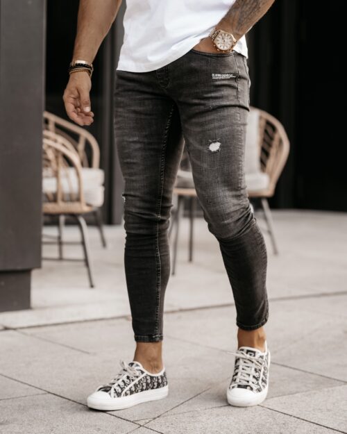 Spodnie jeansowe męskie z przetarciami Arran Ola Voga czarne