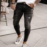 Spodnie jeansowe męskie z przetarciami Arran Ola Voga czarne