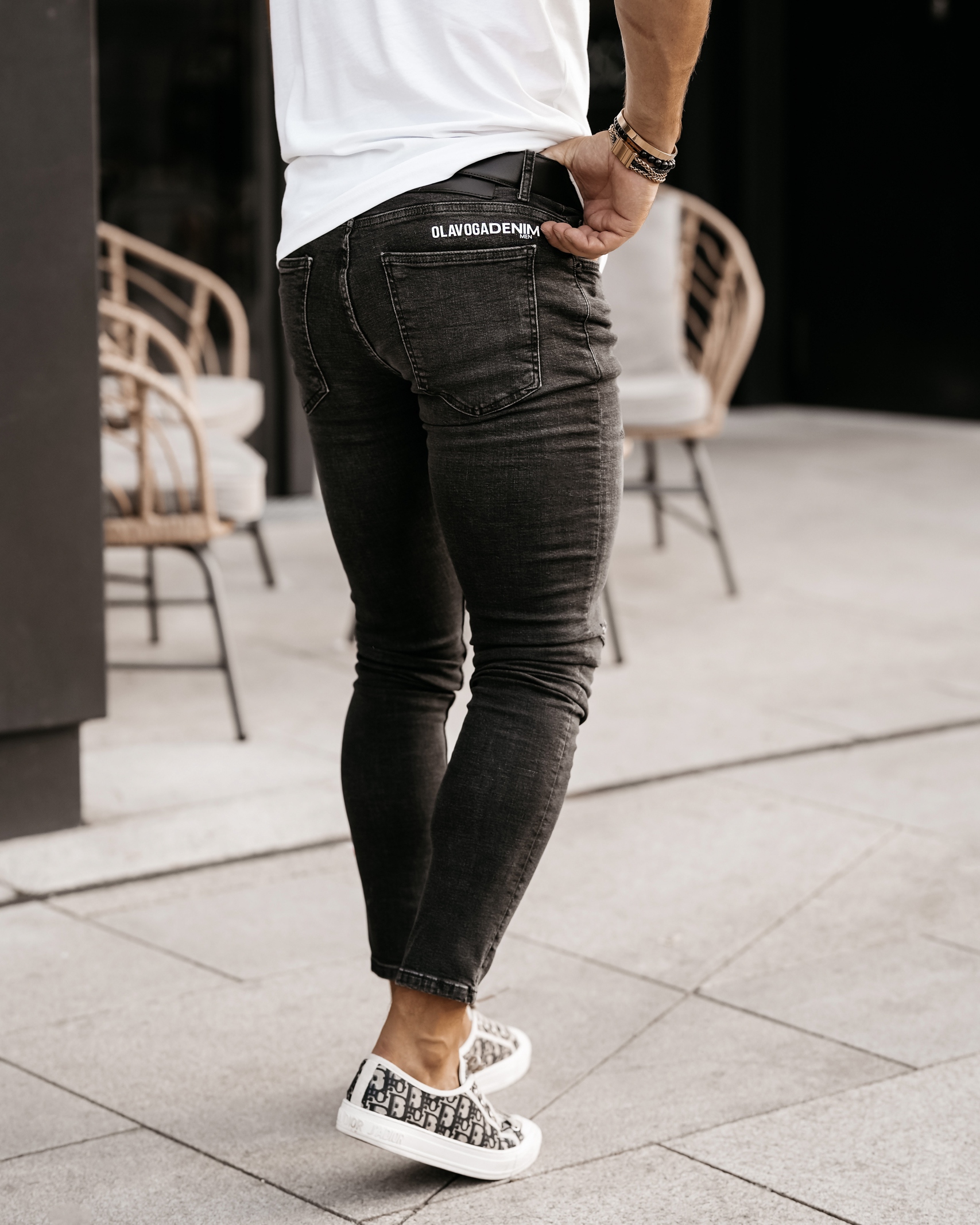 Spodnie jeansowe męskie z przetarciami Arran Ola Voga czarne