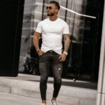 Spodnie jeansowe męskie z przetarciami Arran Ola Voga czarne