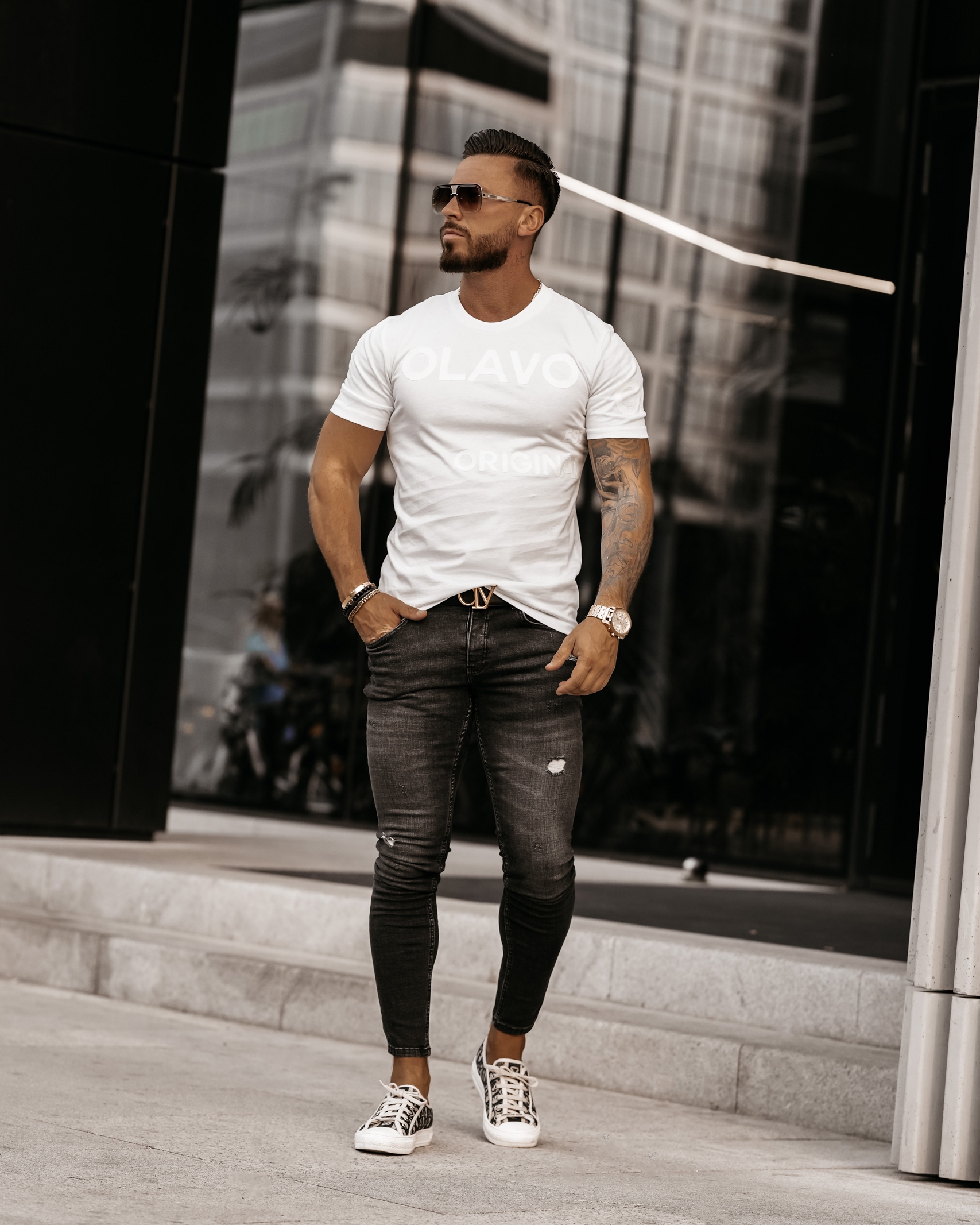 Spodnie jeansowe męskie z przetarciami Arran Ola Voga czarne