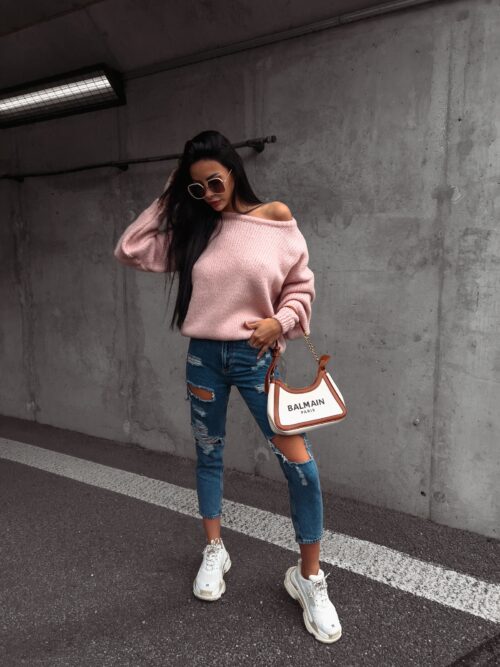 Sweter oversize Camel Ola Voga pudrowy róż