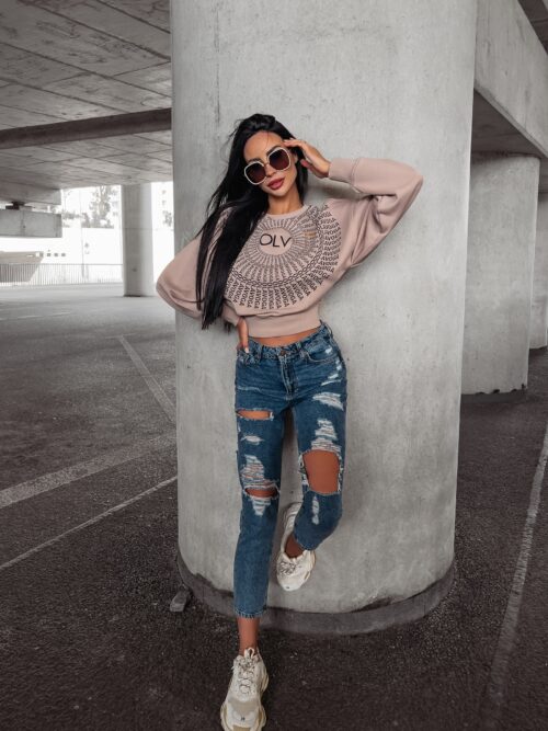 Bluza damska bawełniana logowana Tanes Ola Voga beżowa