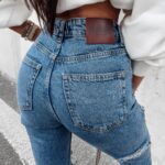 Spodnie jeansowe z rozcięciami Garo Ola Voga niebieskie