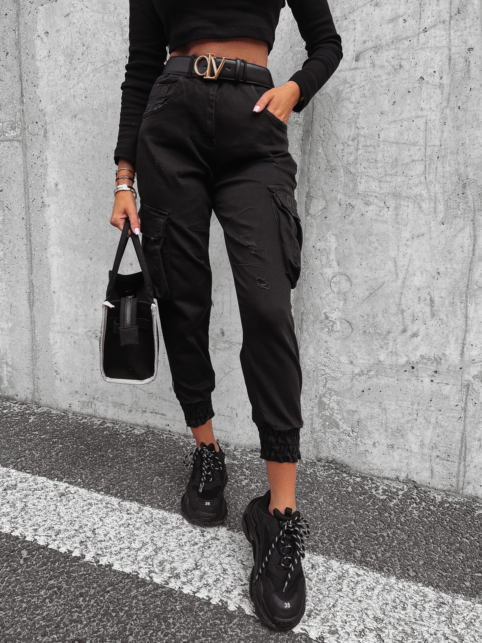 Spodnie luźne jogger Cargo Ola Voga czarne