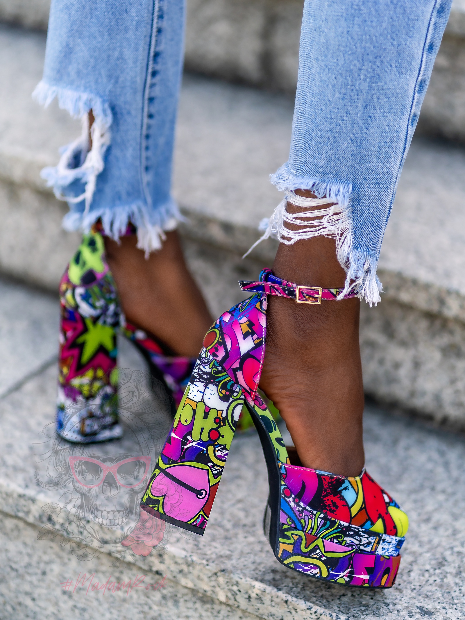 Czółenka na klocku HipHop kolorowe