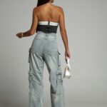 Spodnie jeansowe z przetarciami bojówki Hamerr niebieskie