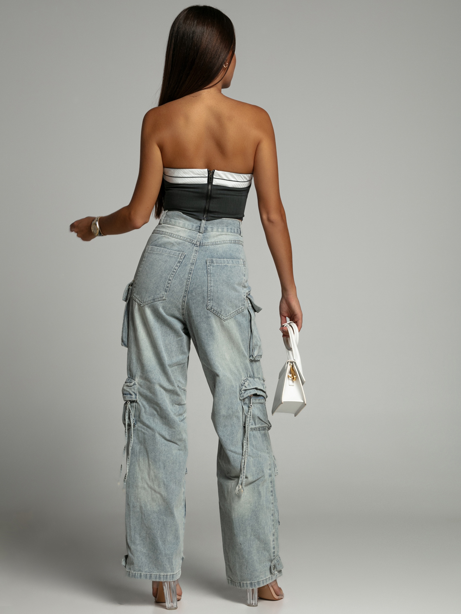 Spodnie jeansowe z przetarciami bojówki Hamerr niebieskie