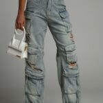 Spodnie jeansowe z przetarciami bojówki Hamerr niebieskie