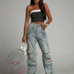 Spodnie jeansowe z przetarciami bojówki Hamerr niebieskie