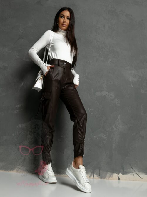 Spodnie skórzane bojówki Bogos brązowe