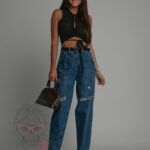 Jeansy boyfriend z paskiem Duffel granatowe