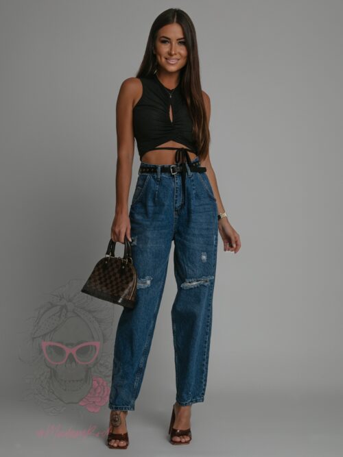 Jeansy boyfriend z paskiem Duffel granatowe