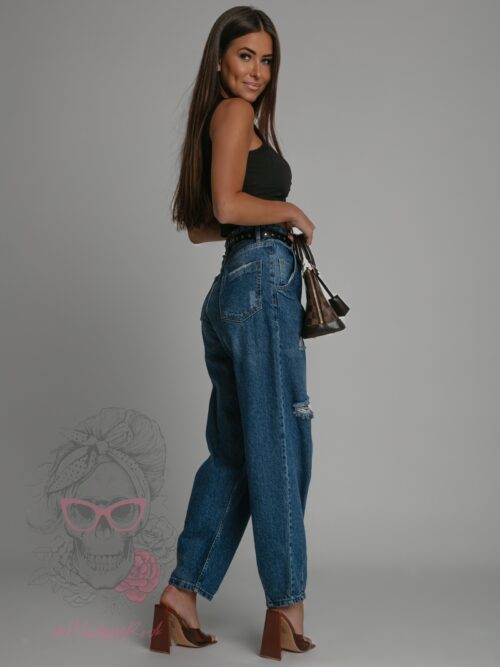 Jeansy boyfriend z paskiem Duffel granatowe