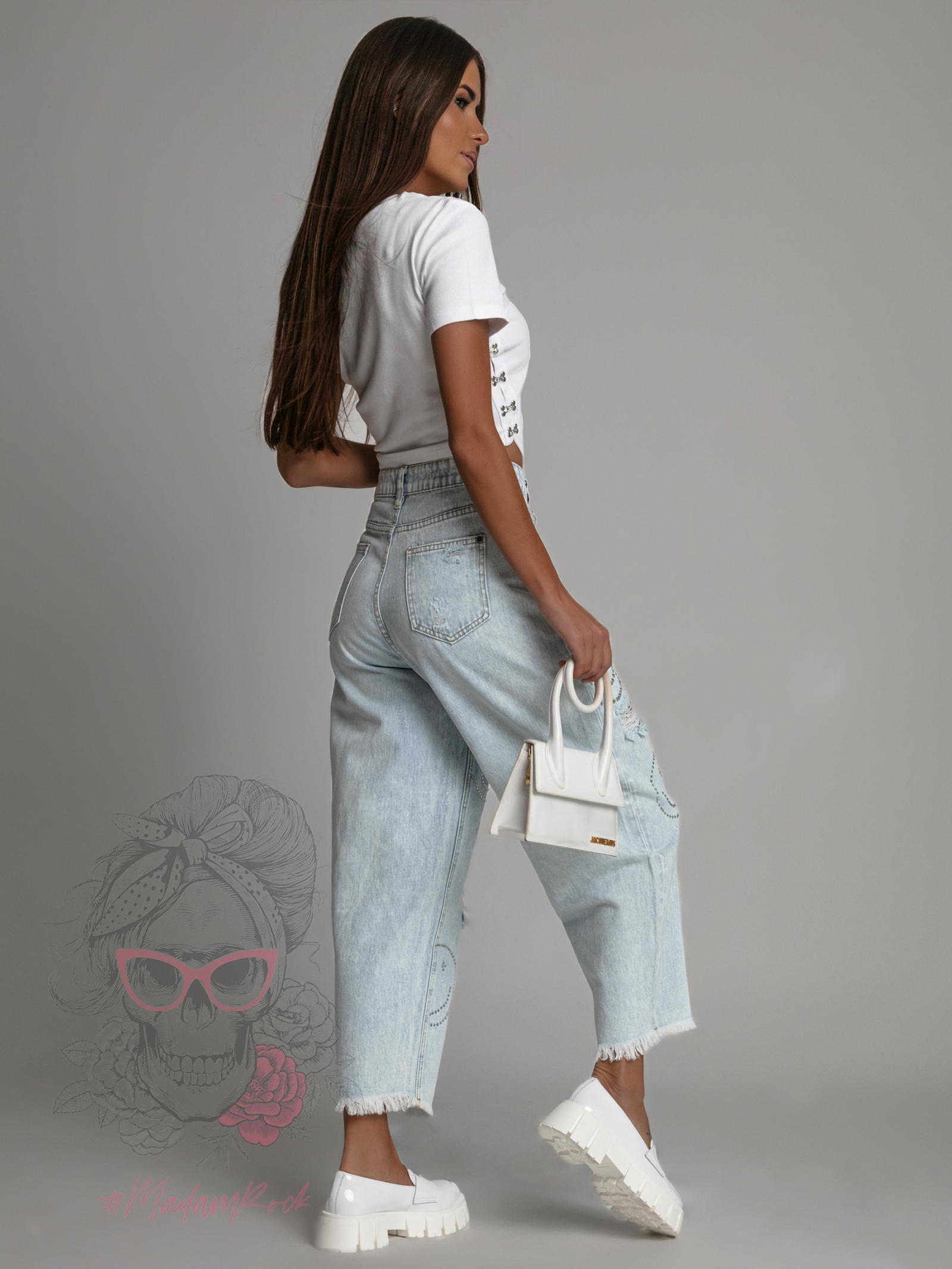 Bluzka z haftkami Manos biała