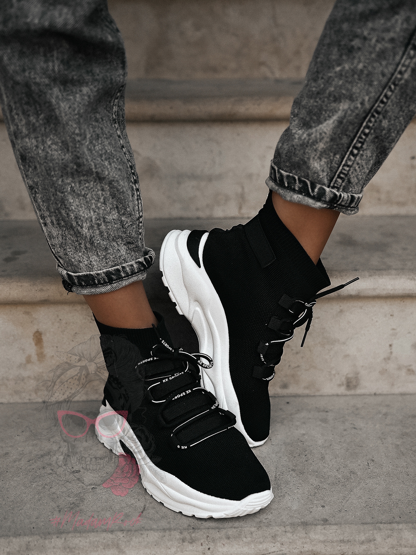 Buty sportowe skarpetki Madam Ortis czarne Buty sportowe skarpetki Madam Ortis czarne