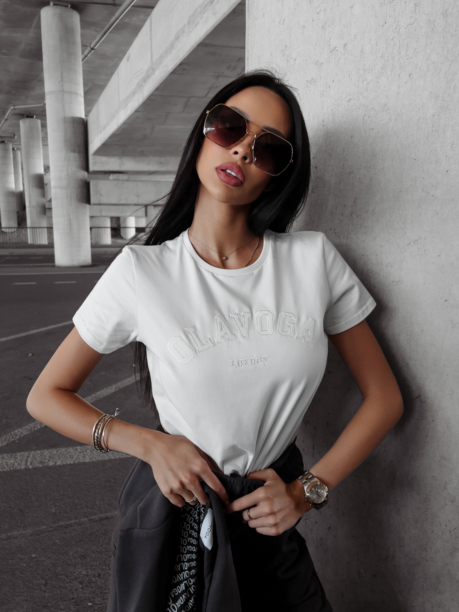 T-shirt bawełniany z aplikacją Calcio Ola Voga ecru