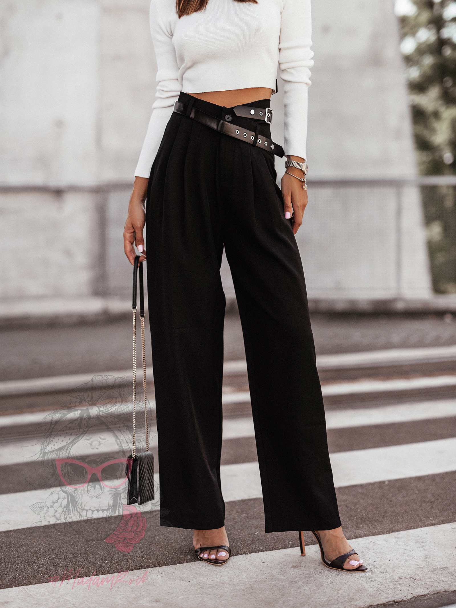 Spodnie eleganckie z paskiem Cante czarne Spodnie eleganckie z paskiem Cante czarne