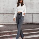 Spodnie eleganckie z paskiem Cante szare