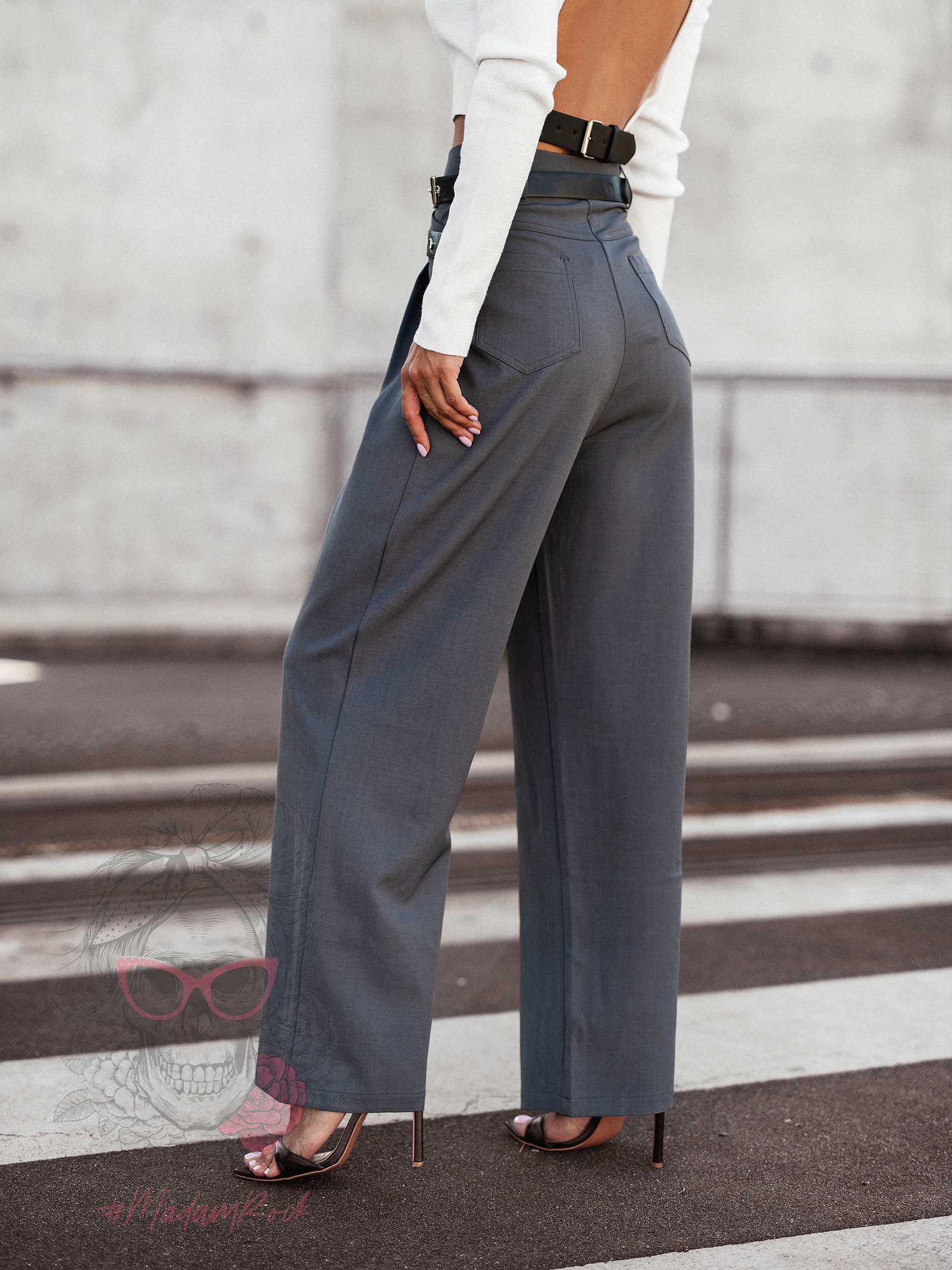 Spodnie eleganckie z paskiem Cante szare