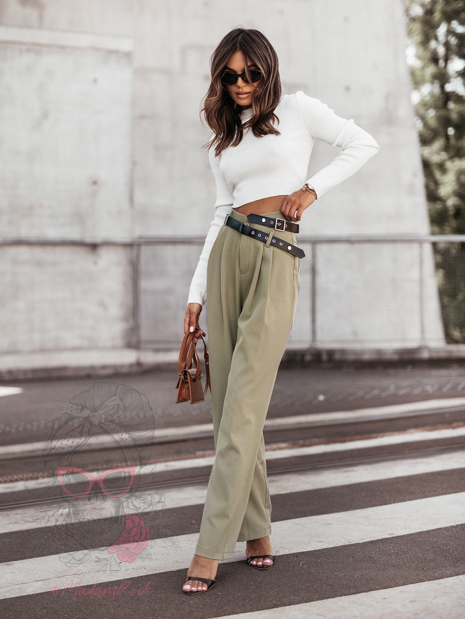 Spodnie eleganckie z paskiem Cante khaki