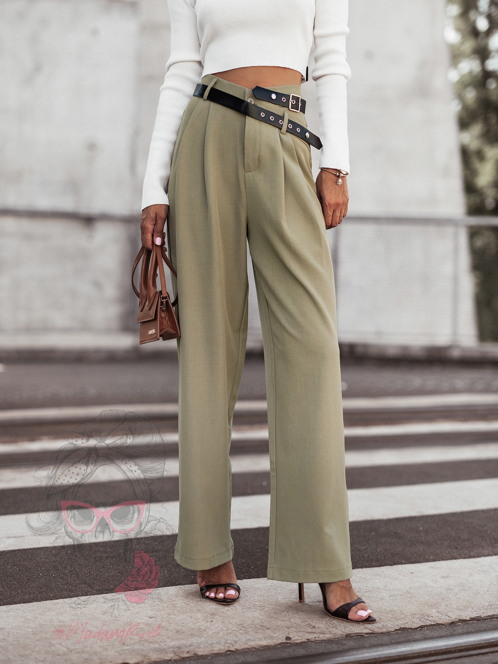 Spodnie eleganckie z paskiem Cante khaki