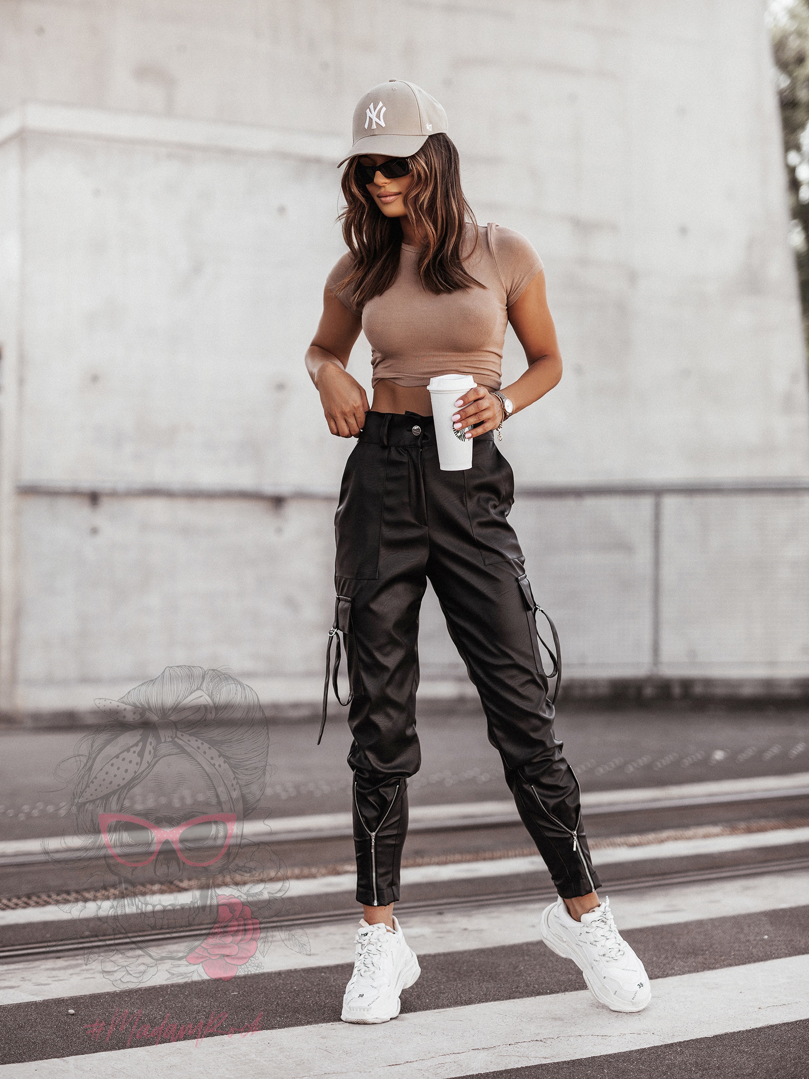 Spodnie skórzane bojówki Bogos czarne