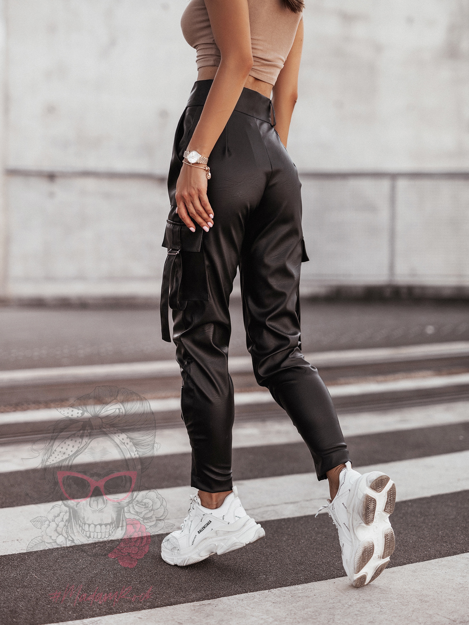 Spodnie skórzane bojówki Bogos czarne