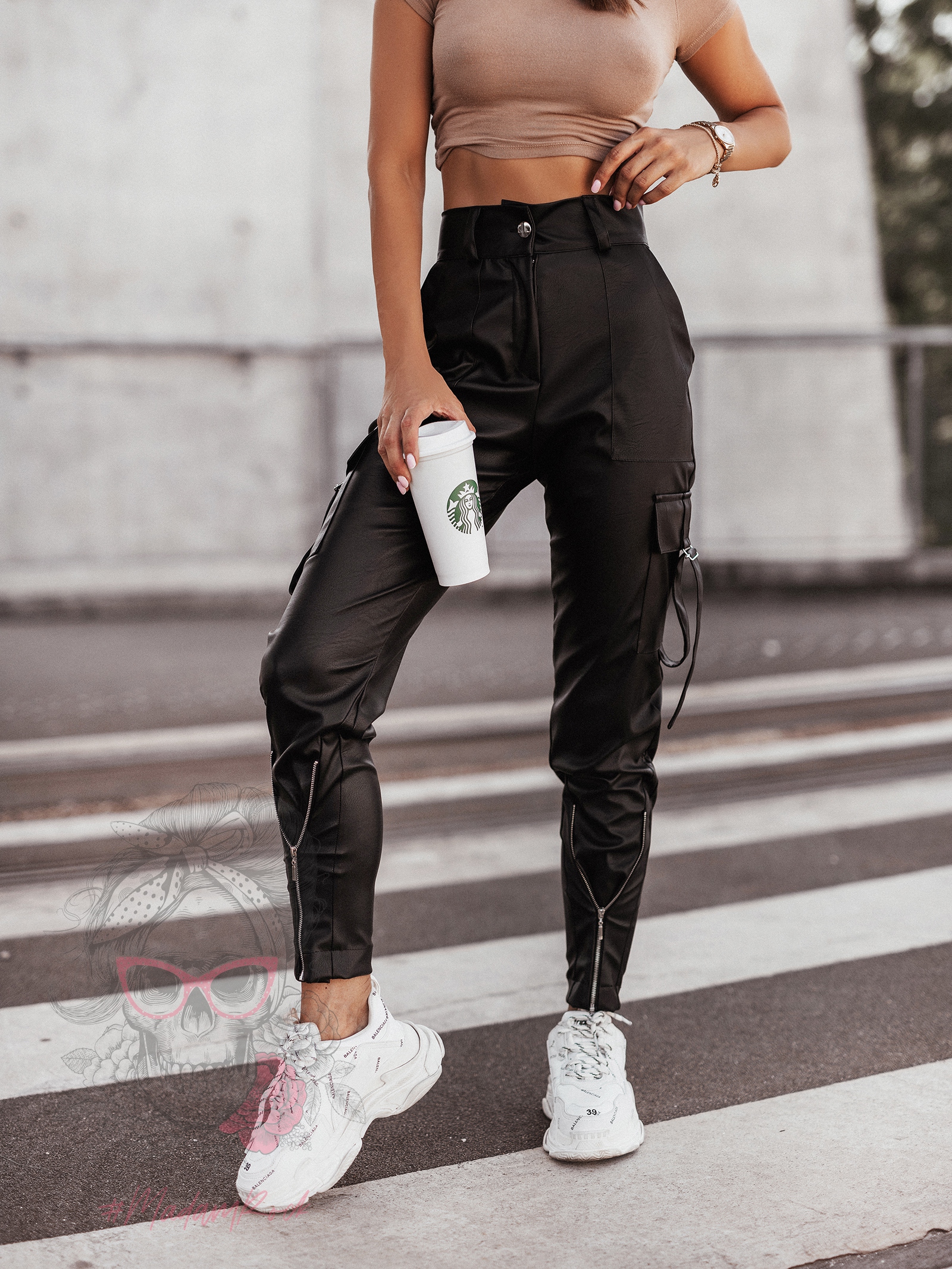 Spodnie skórzane bojówki Bogos czarne