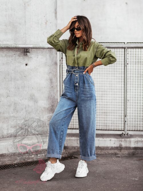 Kombinezon - jeansy + koszula Robi khaki