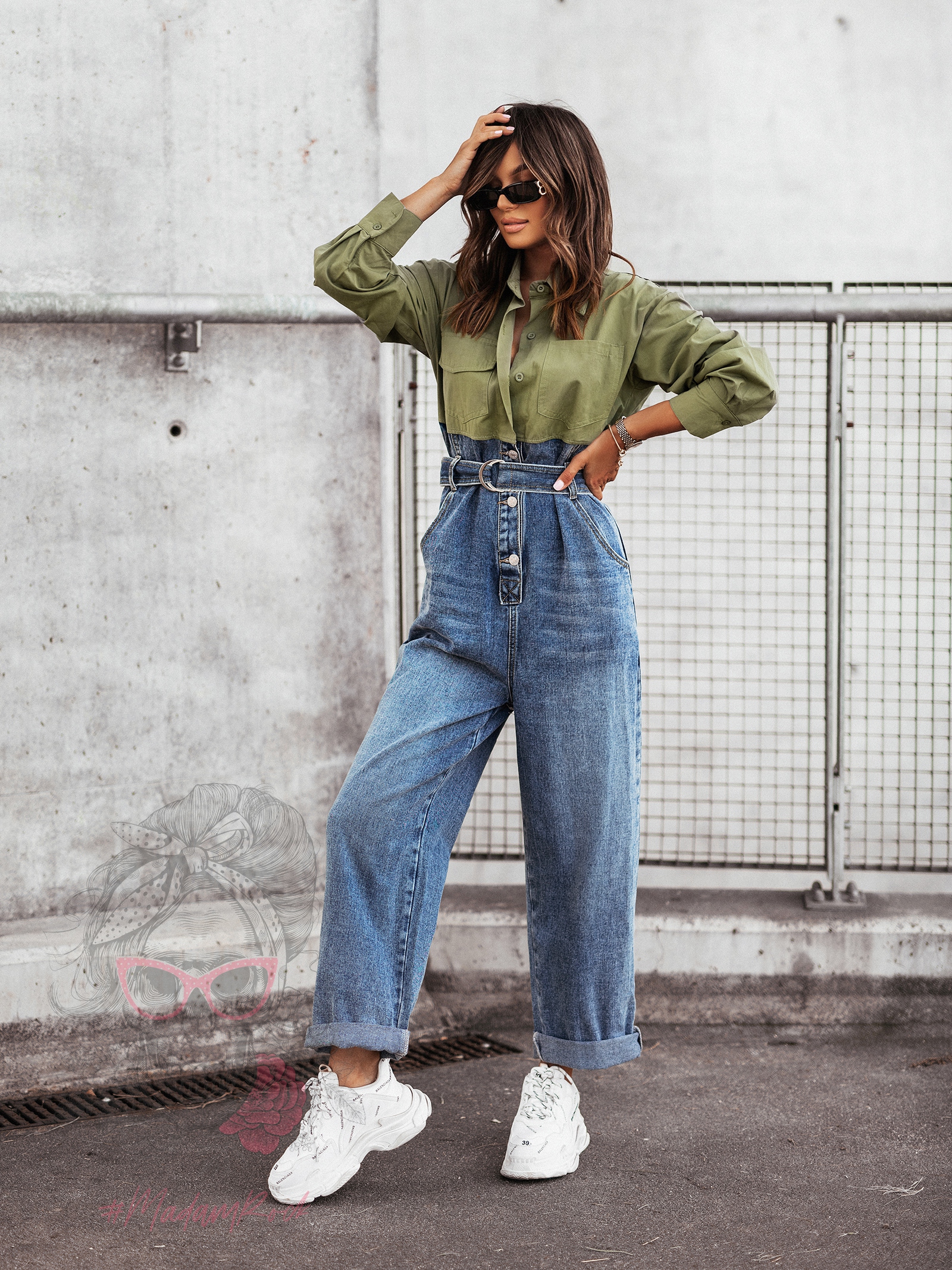 Kombinezon - jeansy + koszula Robi khaki