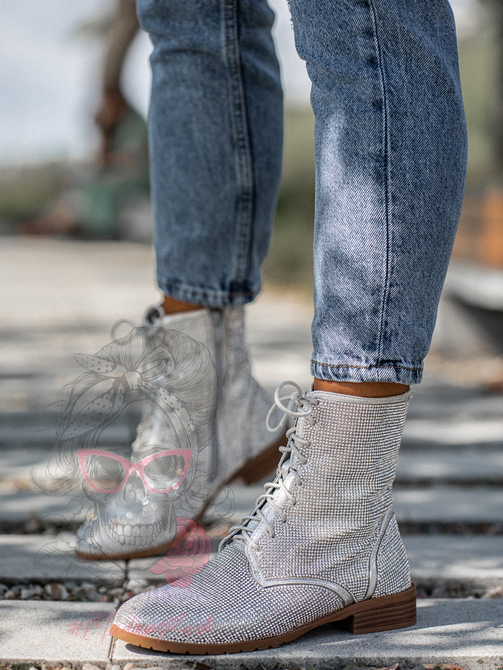 Botki z cyrkoniami Madam Flesh srebrne