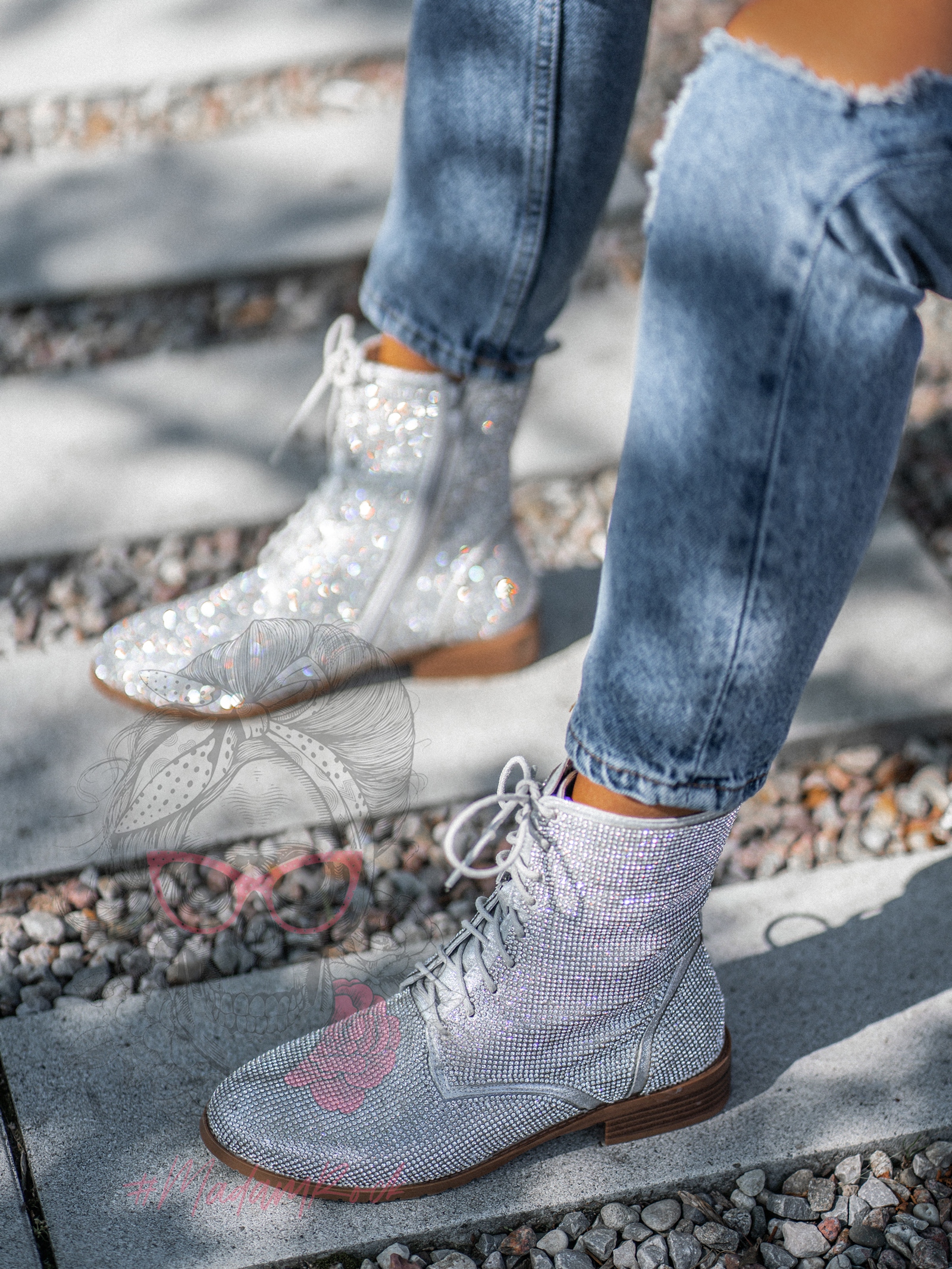 Botki z cyrkoniami Madam Flesh srebrne