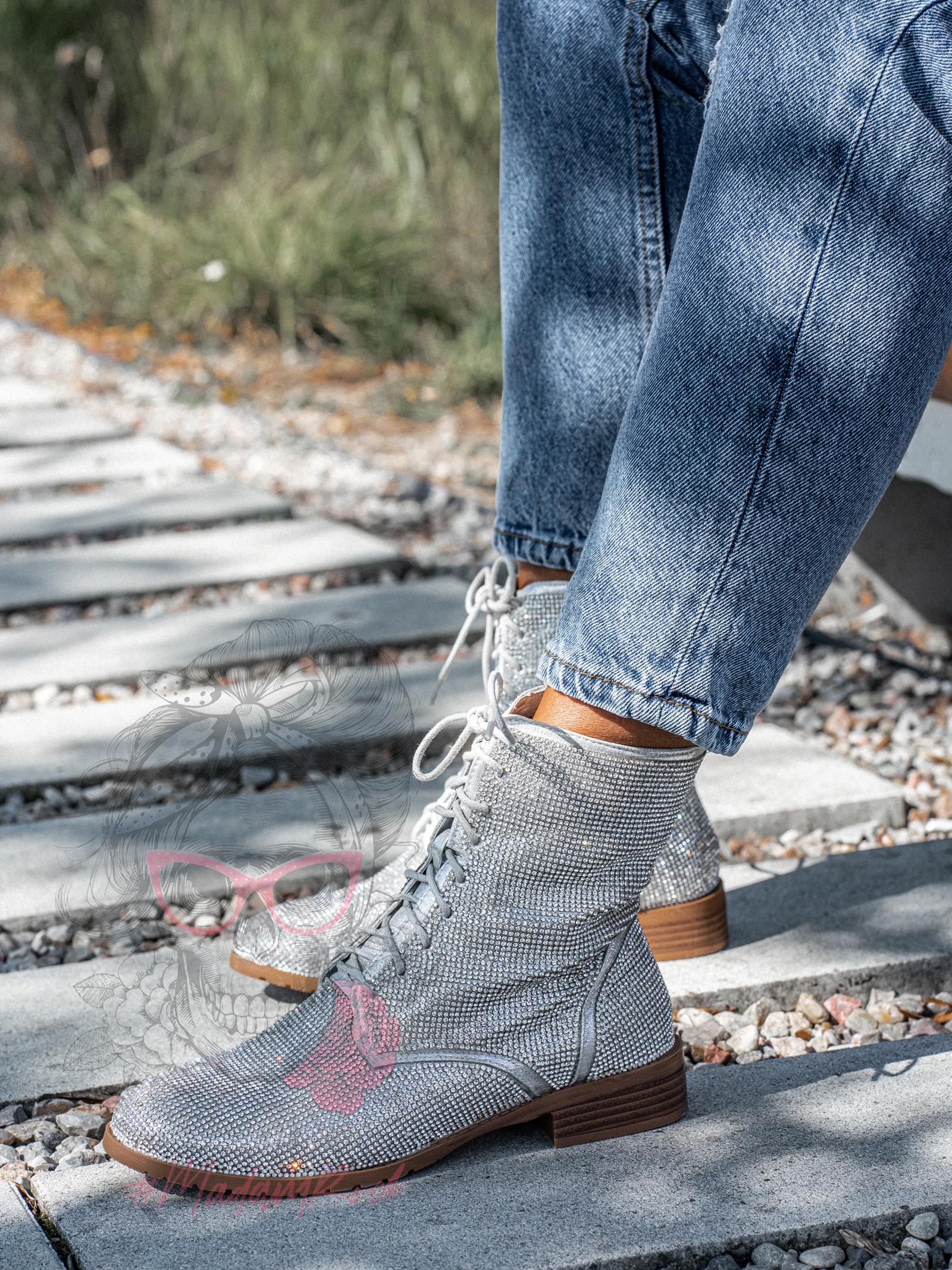 Botki z cyrkoniami Madam Flesh srebrne