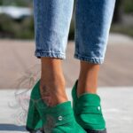 -WYPRZEDANE- Mokasyny na słupku Madam Mollo zielone