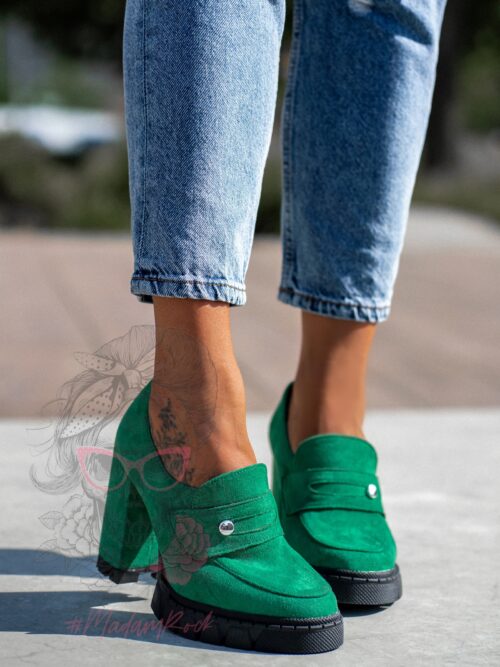 -WYPRZEDANE- Mokasyny na słupku Madam Mollo zielone