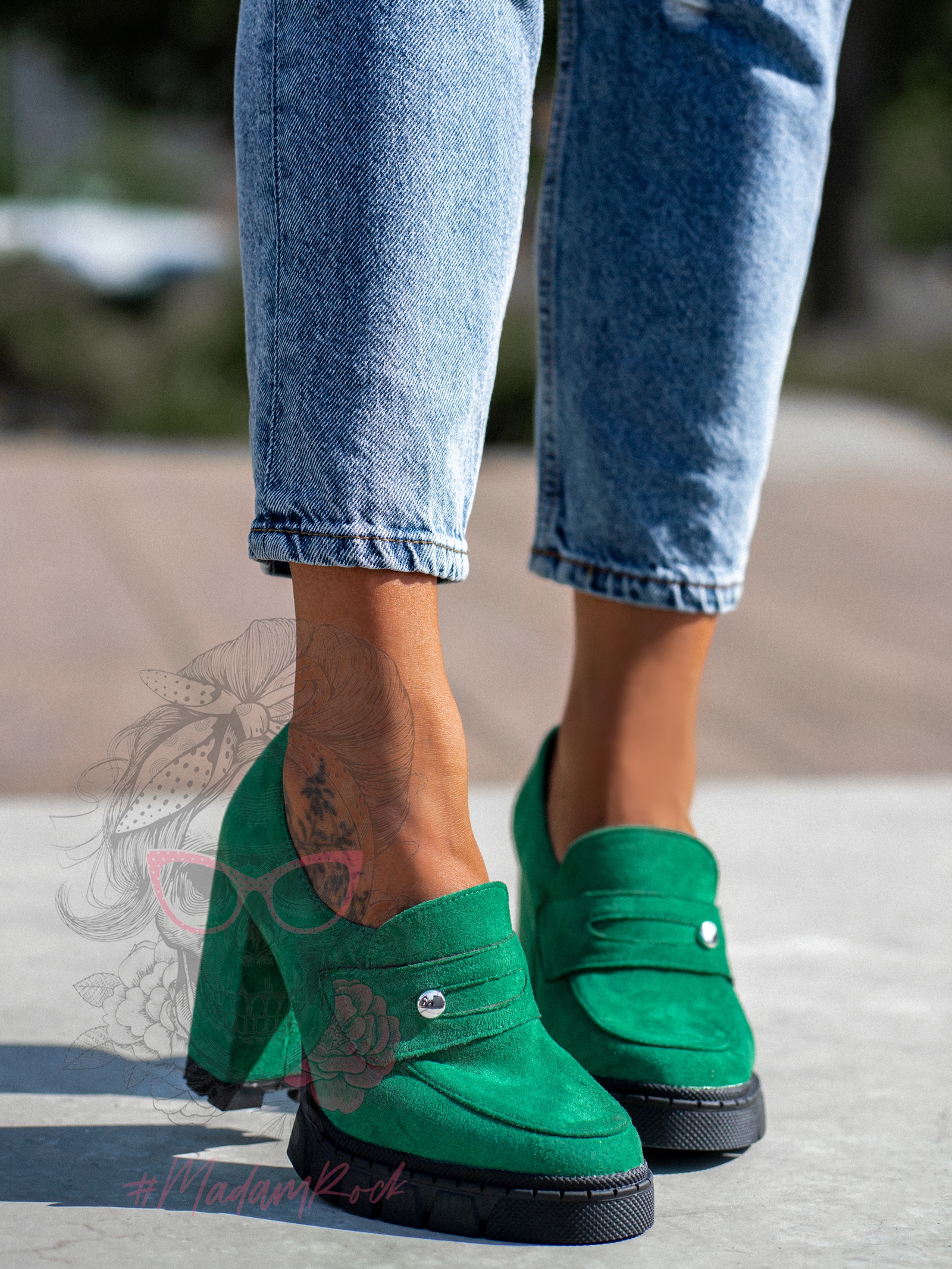 -WYPRZEDANE- Mokasyny na słupku Madam Mollo zielone